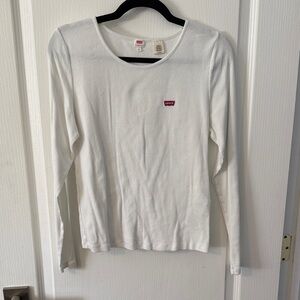 Levi's White Long Sleeve Shirt with Red Logo